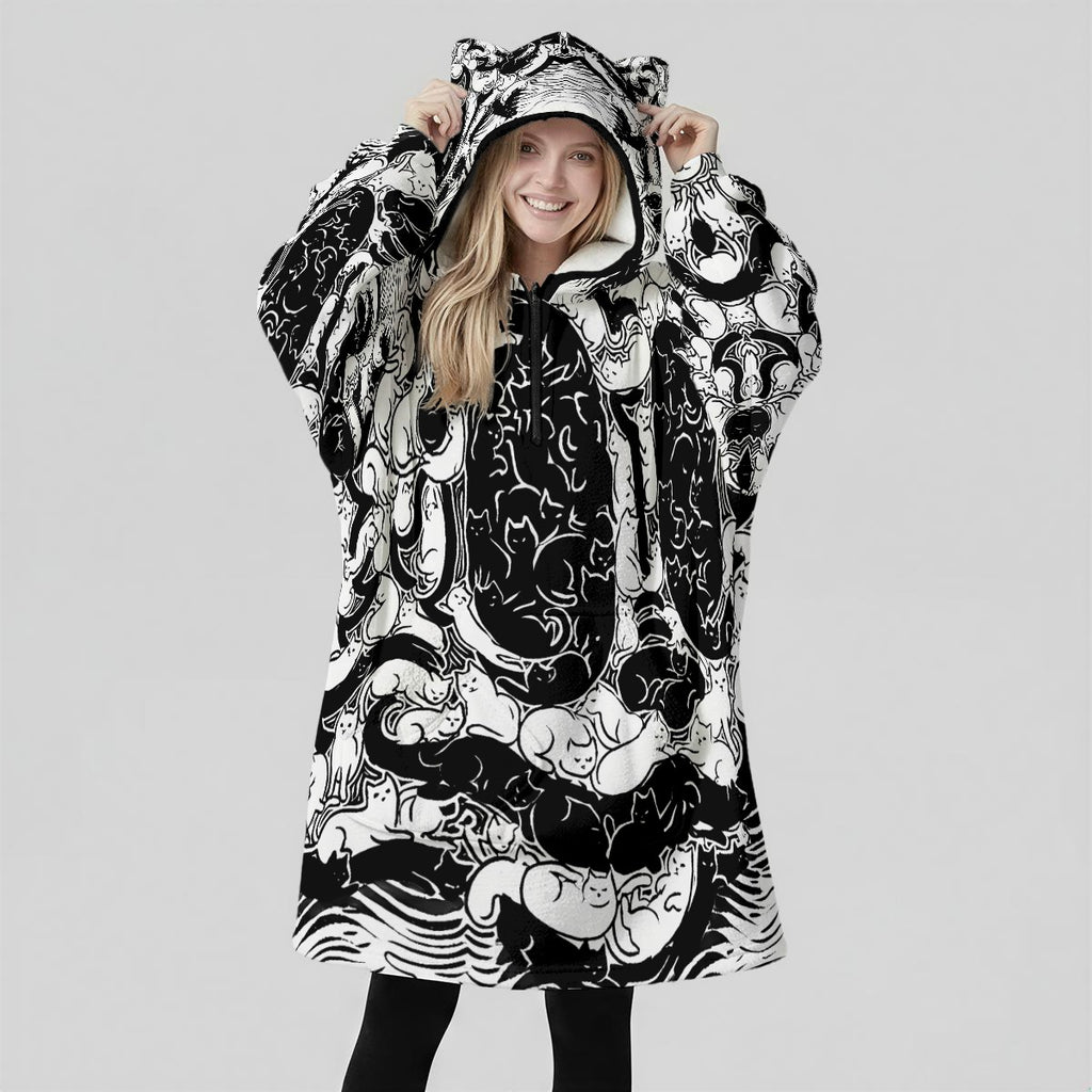 KATZ Women's Fleece Oversized Hoodie Blanket With Decorative Ears