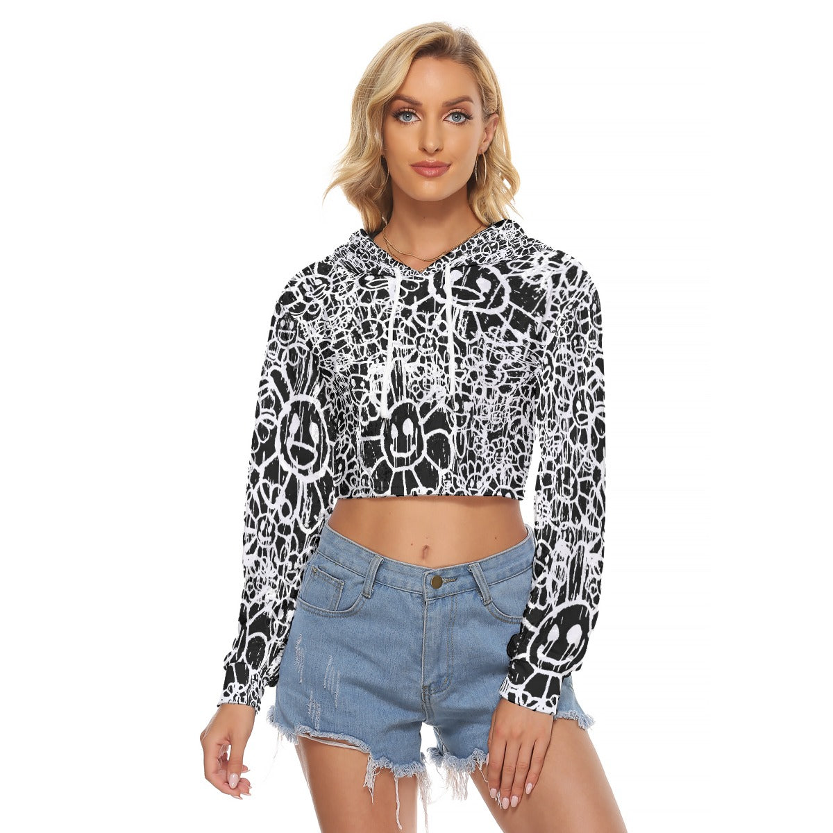 smiley Women's Crop Top Hoodie|Velvet